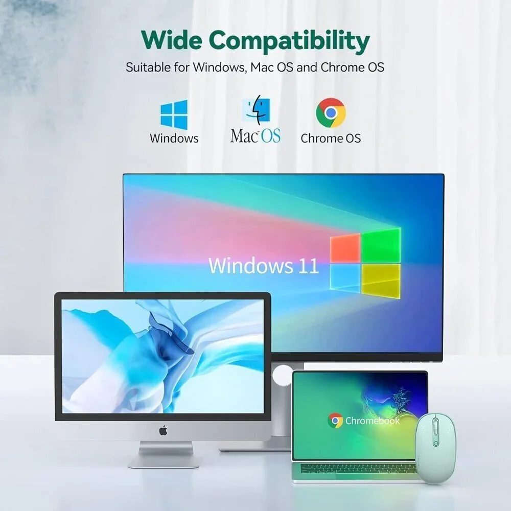✨Mouse Green Wireless 2.4G Quiet Computer with USB Receiver 4 Button for Laptop